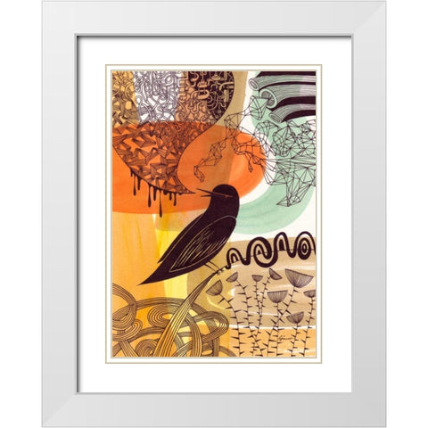 Doodle Bird 2 White Modern Wood Framed Art Print with Double Matting by Faust, Richard