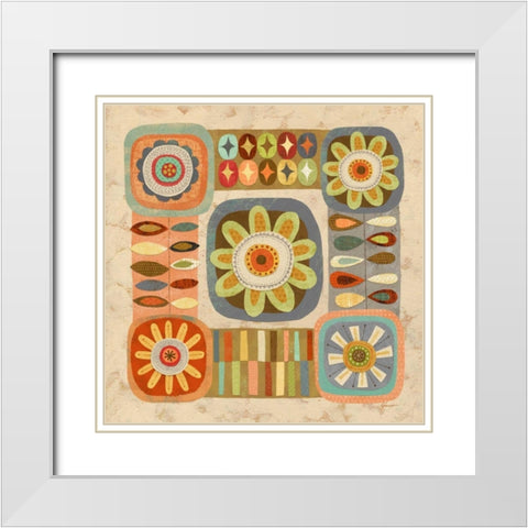 Floral Retro 2 Bloom White Modern Wood Framed Art Print with Double Matting by Faust, Richard