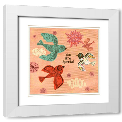 Birdie Bliss 1 White Modern Wood Framed Art Print with Double Matting by Faust, Richard