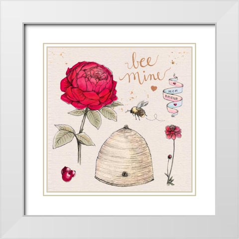Bee Mine White Modern Wood Framed Art Print with Double Matting by Elliot, Kerri