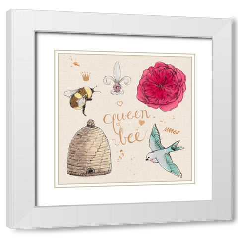 Queen Bee White Modern Wood Framed Art Print with Double Matting by Elliot, Kerri