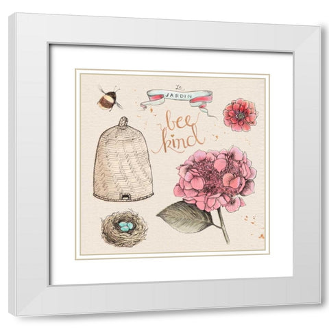 Bee Kind White Modern Wood Framed Art Print with Double Matting by Elliot, Kerri