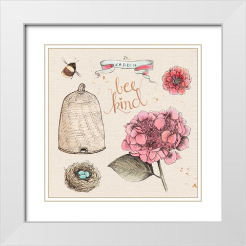 Bee Kind White Modern Wood Framed Art Print with Double Matting by Elliot, Kerri