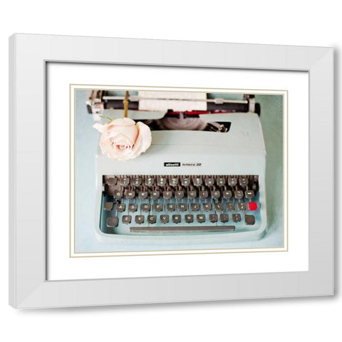 Back In Time Blue Typewriter White Modern Wood Framed Art Print with Double Matting by Susannah Tucker Photography