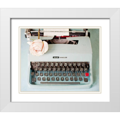 Back In Time Blue Typewriter White Modern Wood Framed Art Print with Double Matting by Susannah Tucker Photography