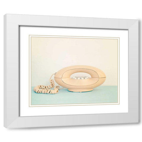 Back In Time Pink Phone White Modern Wood Framed Art Print with Double Matting by Susannah Tucker Photography