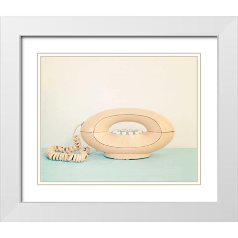 Back In Time Pink Phone White Modern Wood Framed Art Print with Double Matting by Susannah Tucker Photography