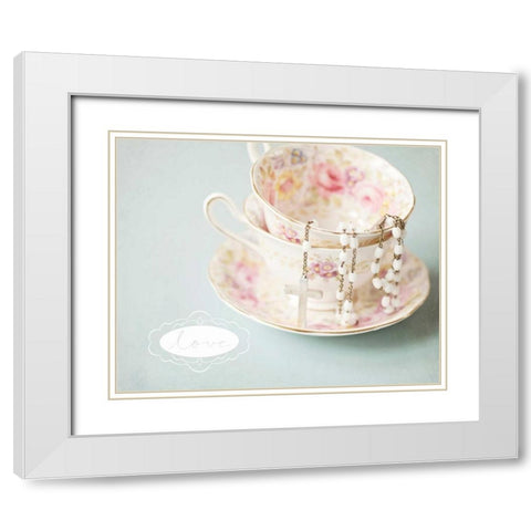 Pretty Teacup Love White Modern Wood Framed Art Print with Double Matting by Susannah Tucker Photography