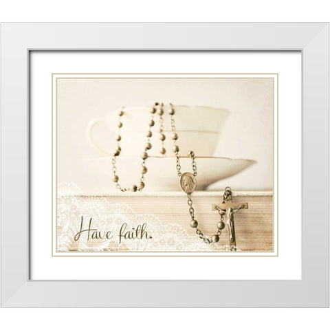 Pretty Teacup Have Faith White Modern Wood Framed Art Print with Double Matting by Susannah Tucker Photography