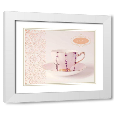 Pretty Teacup Faith White Modern Wood Framed Art Print with Double Matting by Susannah Tucker Photography