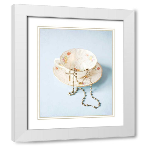 Pretty Teacup and Rosary 1 White Modern Wood Framed Art Print with Double Matting by Susannah Tucker Photography