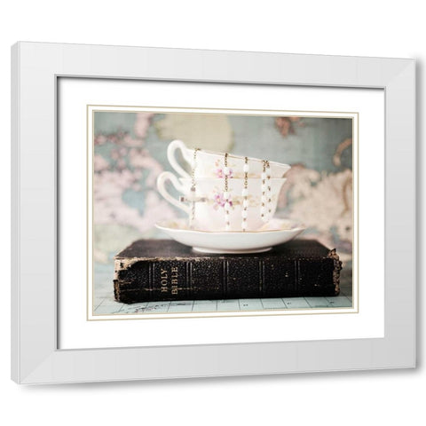 Pretty Teacup and Bible 1 White Modern Wood Framed Art Print with Double Matting by Susannah Tucker Photography