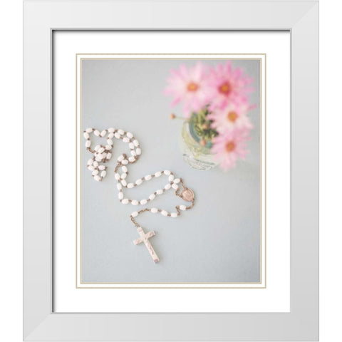 Pretty Teacup and Floral 1 White Modern Wood Framed Art Print with Double Matting by Susannah Tucker Photography