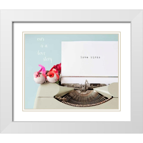 Love Story Love Birds White Modern Wood Framed Art Print with Double Matting by Susannah Tucker Photography