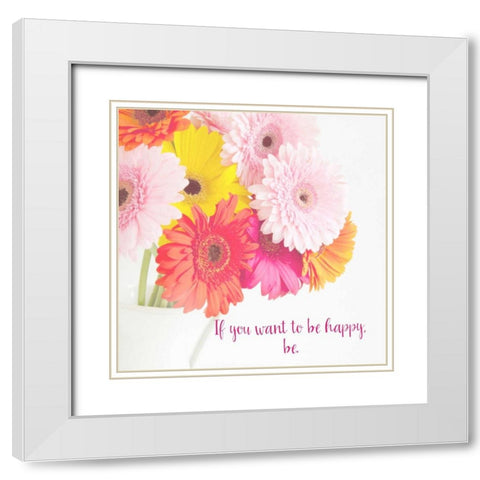 Be Happy White Modern Wood Framed Art Print with Double Matting by Susannah Tucker Photography