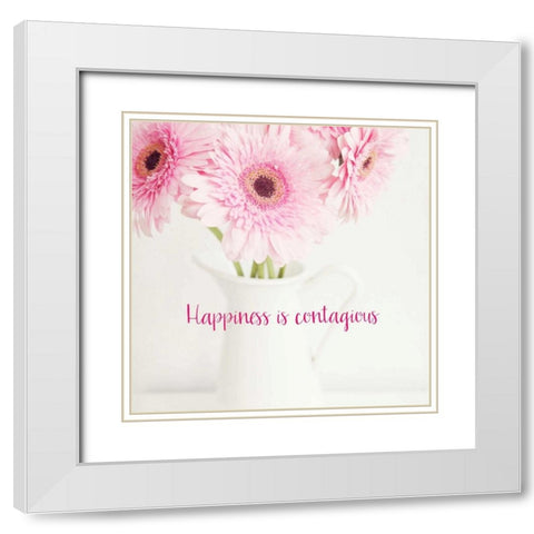 Happiness Is Contagious White Modern Wood Framed Art Print with Double Matting by Susannah Tucker Photography