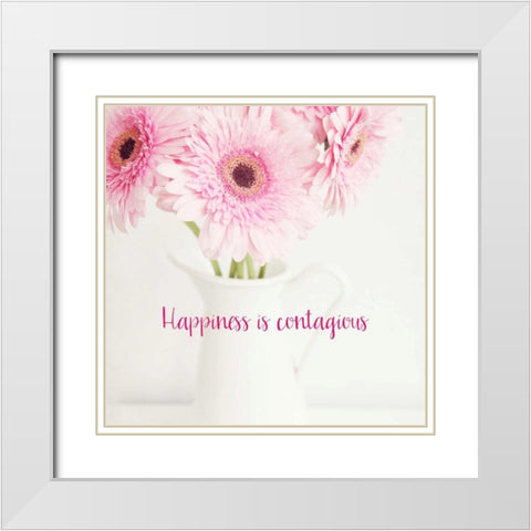 Happiness Is Contagious White Modern Wood Framed Art Print with Double Matting by Susannah Tucker Photography
