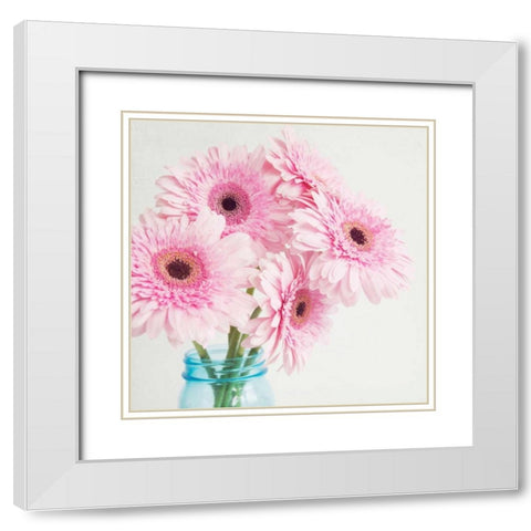 Pretty Pink Daisies White Modern Wood Framed Art Print with Double Matting by Susannah Tucker Photography