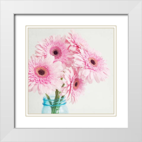 Pretty Pink Daisies White Modern Wood Framed Art Print with Double Matting by Susannah Tucker Photography