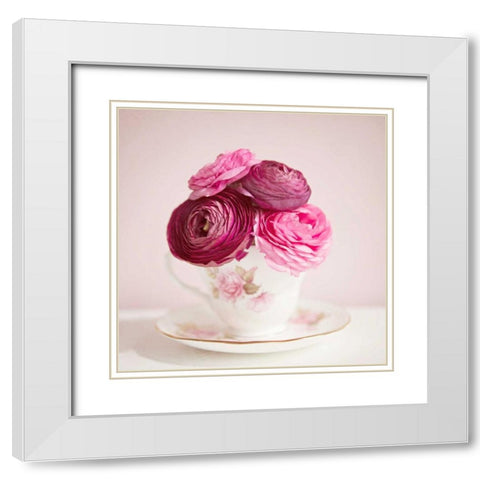 Tea Cup Posies White Modern Wood Framed Art Print with Double Matting by Susannah Tucker Photography