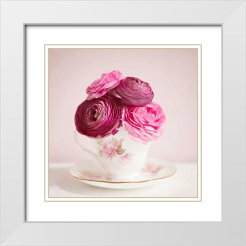 Tea Cup Posies White Modern Wood Framed Art Print with Double Matting by Susannah Tucker Photography
