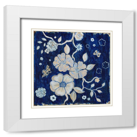 Blue Chinoserie Garden1 White Modern Wood Framed Art Print with Double Matting by Studio M