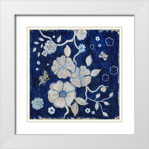 Blue Chinoserie Garden1 White Modern Wood Framed Art Print with Double Matting by Studio M