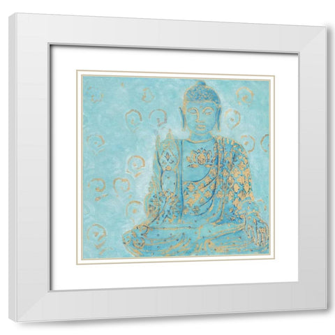 Wisdon Buddha White Modern Wood Framed Art Print with Double Matting by Studio M