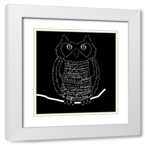 French Owl Black White Modern Wood Framed Art Print with Double Matting by De Lauzun, Marion