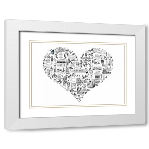 Vintage Paris Heart White Modern Wood Framed Art Print with Double Matting by De Lauzun, Marion