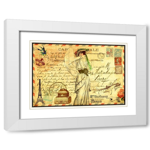 Vintage Paris Postcard Mademoiselle White Modern Wood Framed Art Print with Double Matting by De Lauzun, Marion
