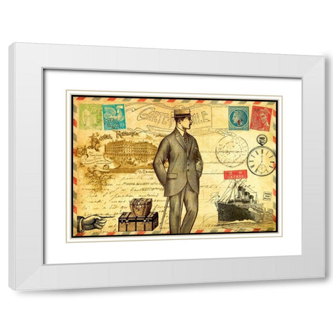 Vintage Paris Postcard Monsieur White Modern Wood Framed Art Print with Double Matting by De Lauzun, Marion