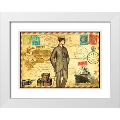 Vintage Paris Postcard Monsieur White Modern Wood Framed Art Print with Double Matting by De Lauzun, Marion