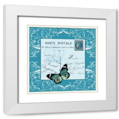 Butterfly Carte Postale Blue White Modern Wood Framed Art Print with Double Matting by De Lauzun, Marion