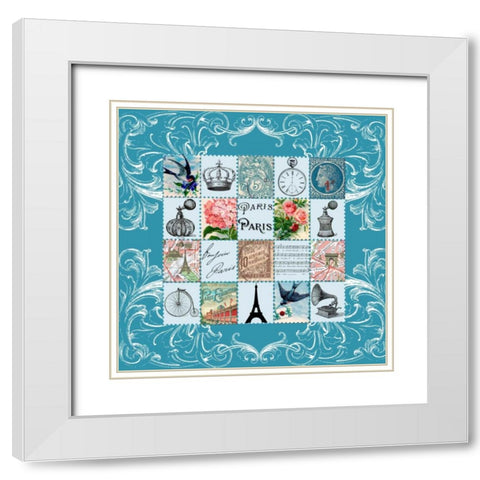 Paris Stamps Grey White Modern Wood Framed Art Print with Double Matting by De Lauzun, Marion