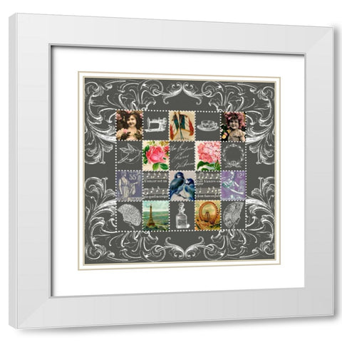 Vintage Stamps Grey White Modern Wood Framed Art Print with Double Matting by De Lauzun, Marion