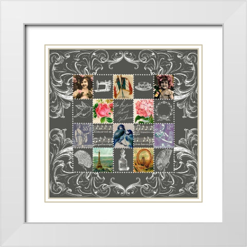 Vintage Stamps Grey White Modern Wood Framed Art Print with Double Matting by De Lauzun, Marion