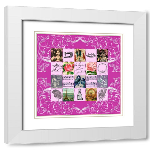 Vintage Stamps Pink White Modern Wood Framed Art Print with Double Matting by De Lauzun, Marion
