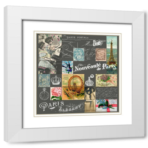 French Stamps Grey White Modern Wood Framed Art Print with Double Matting by De Lauzun, Marion