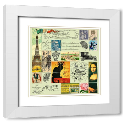 Eiffel Tower Stamps Grey White Modern Wood Framed Art Print with Double Matting by De Lauzun, Marion