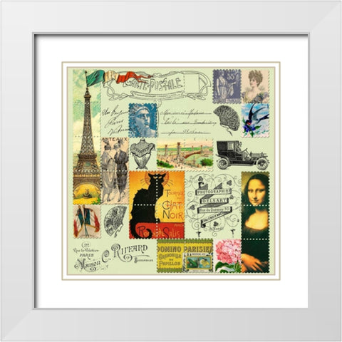 Eiffel Tower Stamps Grey White Modern Wood Framed Art Print with Double Matting by De Lauzun, Marion