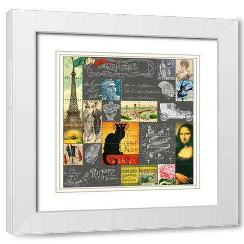 Eiffel Tower Stamps White White Modern Wood Framed Art Print with Double Matting by De Lauzun, Marion