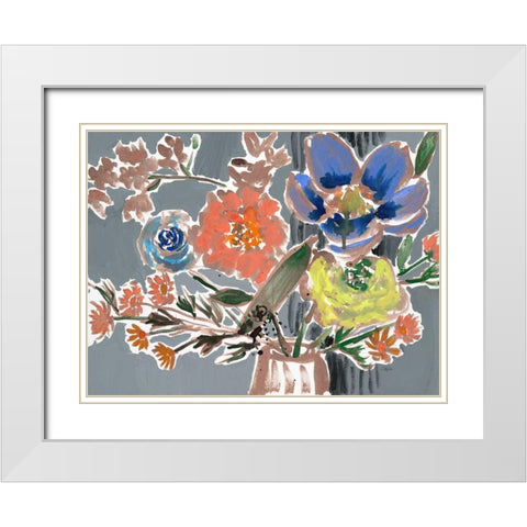 Sadies Bouquet White Modern Wood Framed Art Print with Double Matting by Sandland, Colleen