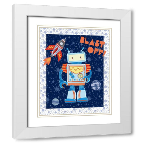Blast Off Robot White Modern Wood Framed Art Print with Double Matting by Skapriwsky, Christina