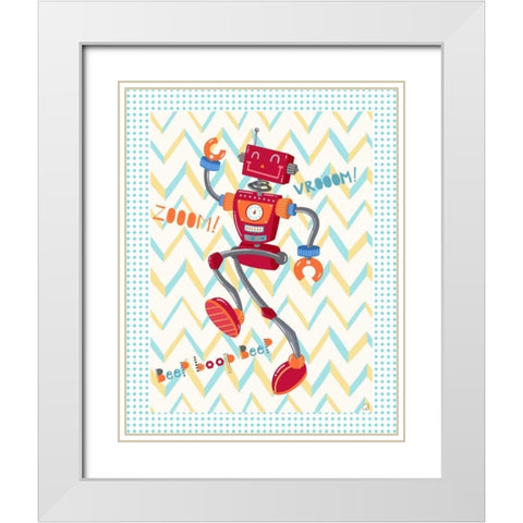 Zoom Robot White Modern Wood Framed Art Print with Double Matting by Skapriwsky, Christina