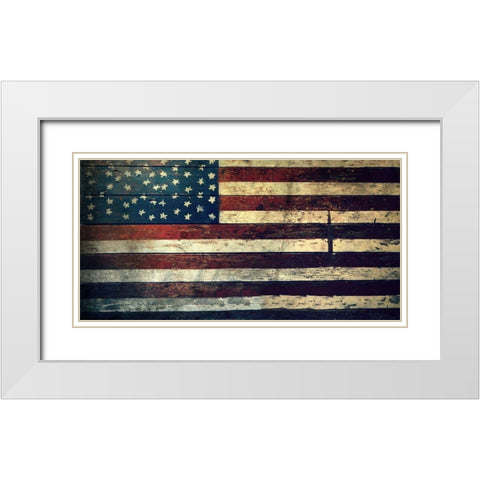 Farmhouse Flag White Modern Wood Framed Art Print with Double Matting by Dickinson, Robin