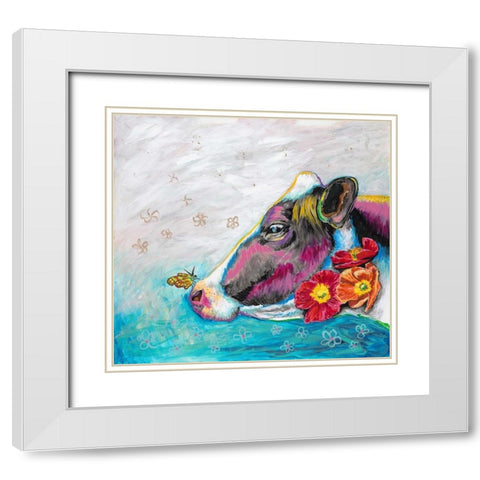 Whimsical Cow White Modern Wood Framed Art Print with Double Matting by Walela R.