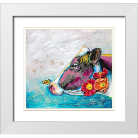Whimsical Cow White Modern Wood Framed Art Print with Double Matting by Walela R.