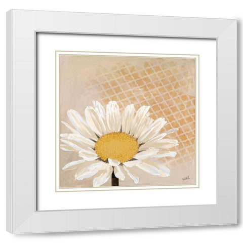 Moroccan Daisy 1 White Modern Wood Framed Art Print with Double Matting by Walela R.