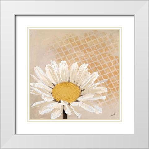 Moroccan Daisy 1 White Modern Wood Framed Art Print with Double Matting by Walela R.